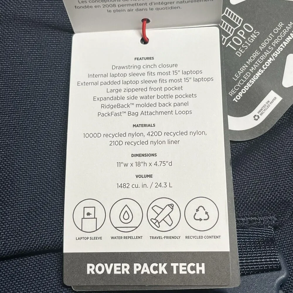 NEW Topo Designs Rover Pack Tech Backpack 24L. Navy Blue Laptop Comupter Bag NWT
